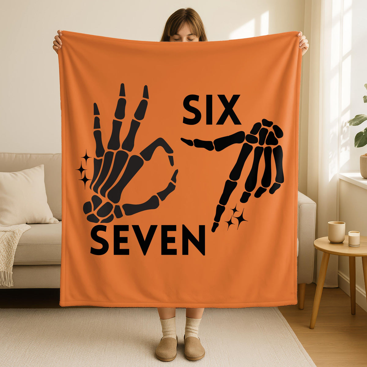 G-6 7 Skeleton Hand Meme Blanket, Gen Alpha Gift 6-7 Meme Decoration, 67 Joke Gift,Six Seven Gen Meme Gift,Funny Meme Throw Gift for Gen Z