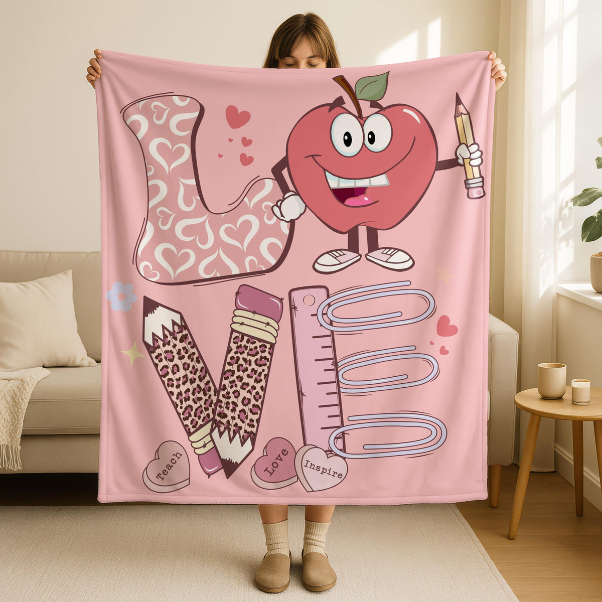 Teacher Appreciation Blanket, Love Teach Inspire, Cozy Throw