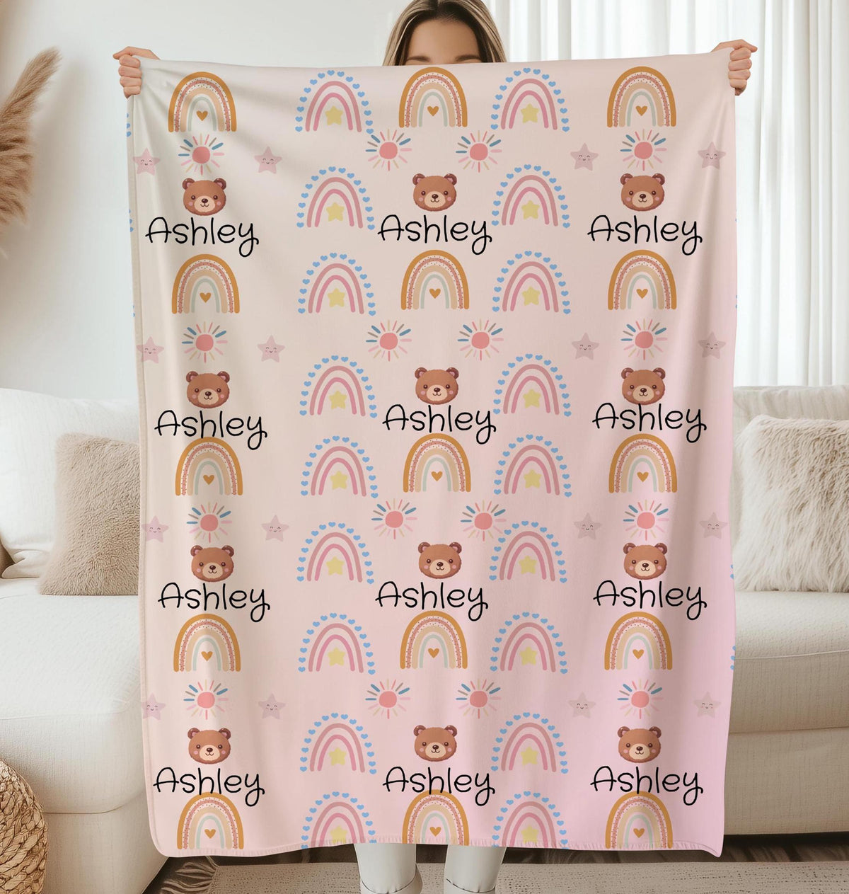 Rainbow Name Blanket with Name, Rainbow Theme Nursery Decor, Cute Newborn Gift, Personalized Rainbow Baby Blanket, Rainbow Kids Blanket,