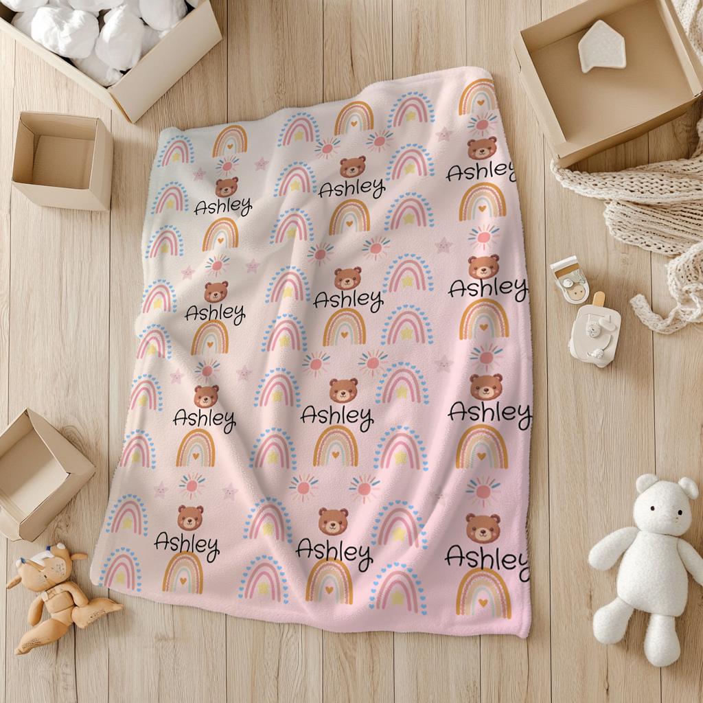 Rainbow Name Blanket with Name, Rainbow Theme Nursery Decor, Cute Newborn Gift, Personalized Rainbow Baby Blanket, Rainbow Kids Blanket,