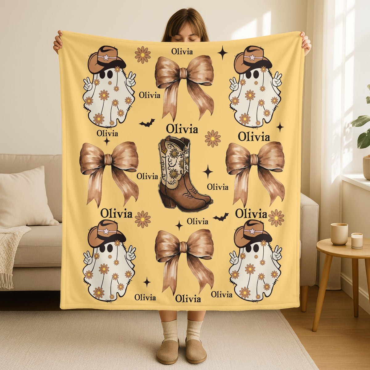 Personalized Western Halloween Baby Blanket, Cozy Halloween Velveteen Plush Blanket, Cozy Halloween Decor, Western Fall Decor Throw