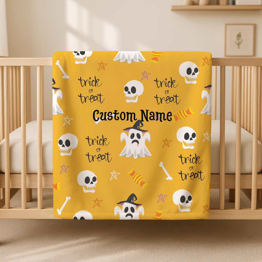Custom Name Halloween Ghost Blanket, Spooky Blanket, Custom Halloween Gift, Back To School Gift,Personalized Halloween Name Blanket for Kids