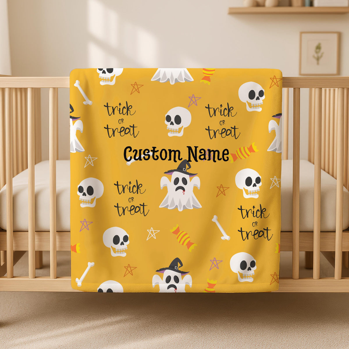 Custom Name Halloween Ghost Blanket, Spooky Blanket, Custom Halloween Gift, Back To School Gift,Personalized Halloween Name Blanket for Kids