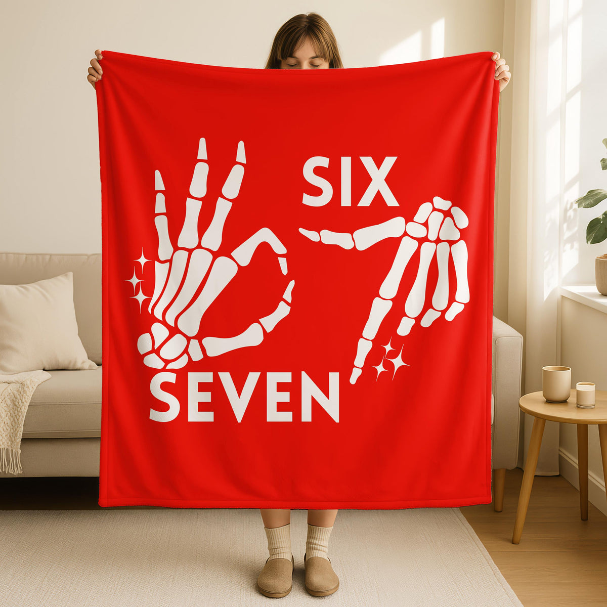 6 7 Skeleton Hand Meme Blanket, Gen Alpha Gift 6-7 Meme Decoration, 67 Joke Gift,Six Seven Gen Meme Gift,Funny Meme Throw Gift for Gen Z