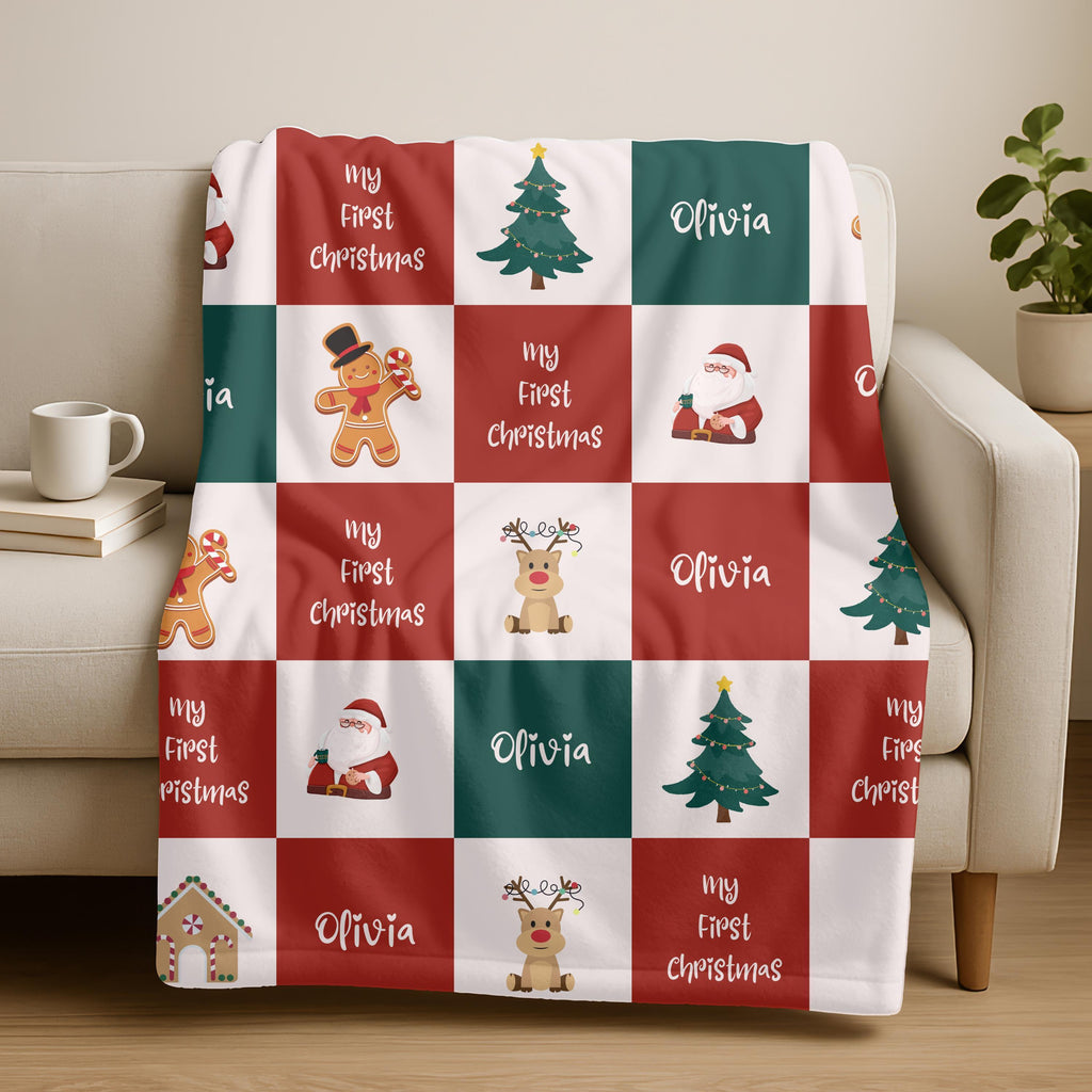Personalized First Christmas Blanket, Custom Baby Blanket With Name, Gift For Newborn, Baby Shower Gift, Bedding Decor, Home Decor,