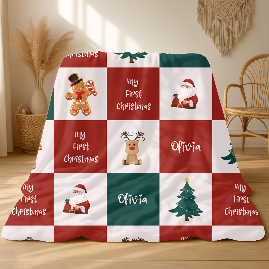 Personalized First Christmas Blanket, Custom Baby Blanket With Name, Gift For Newborn, Baby Shower Gift, Bedding Decor, Home Decor,