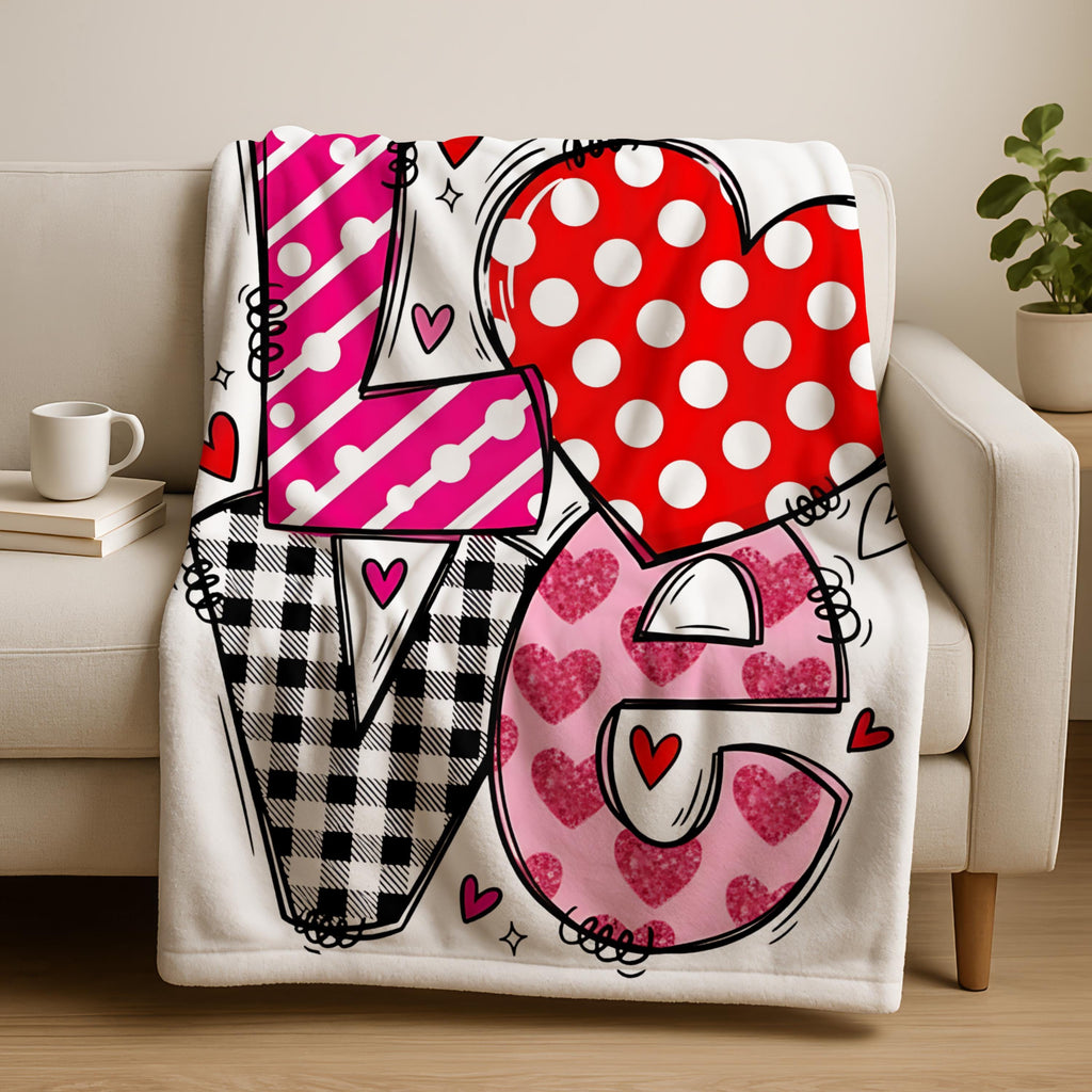 Polka Dot Pattern Love Valentine Blanket, Love Blanket, Perfect Gift for Couples, Valentines Day Blanket, Anniversary Gifts, Gift for Her