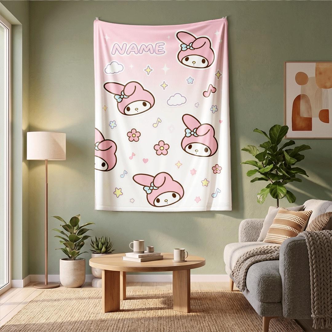 Dreamy My Melody Blanket Custom Name Throw Pink Aesthetic Fleece Bedding Kawaii Anime Room Decor Personalized Gift for Little Girls