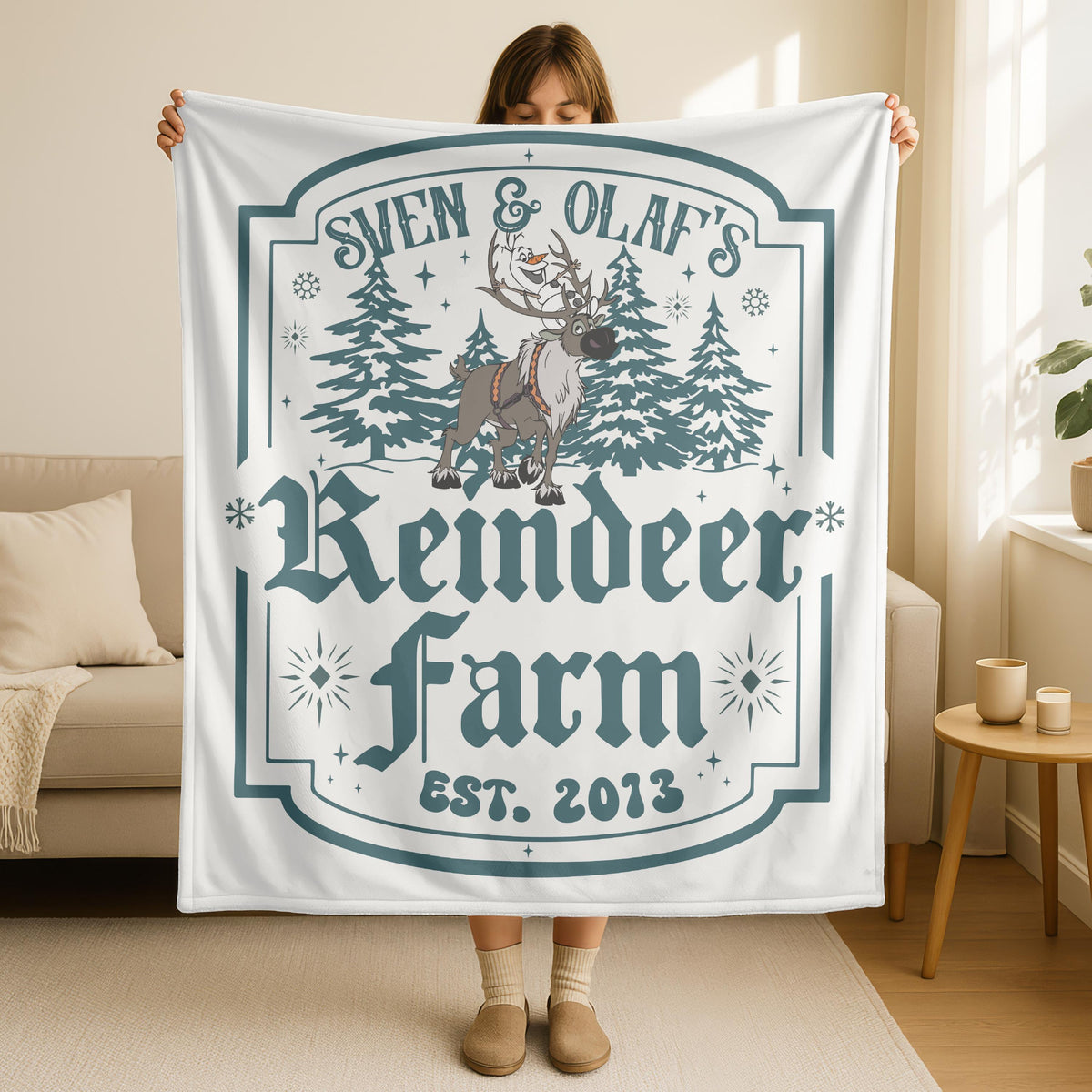 Disney Sven&Olaf's Reindeer Farm Christmas Blanket, Christmas Olaf And Sven Woven Blanket, Frozen Christmas Blanket,Disney Christmas Blanket