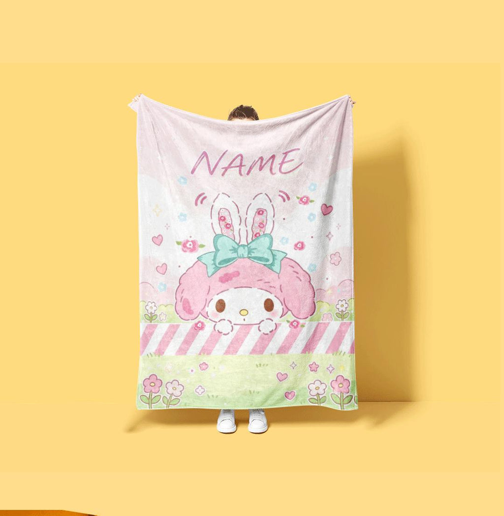 Personalized My Melody Blanket for Baby Kids Custom Name Throw Soft Kawaii Fleece Anime Bedding Nursery Decor Birthday Gift Girl