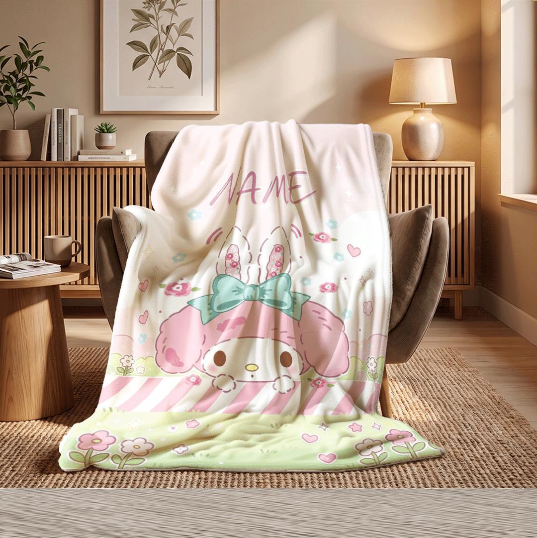 Personalized My Melody Blanket for Baby Kids Custom Name Throw Soft Kawaii Fleece Anime Bedding Nursery Decor Birthday Gift Girl