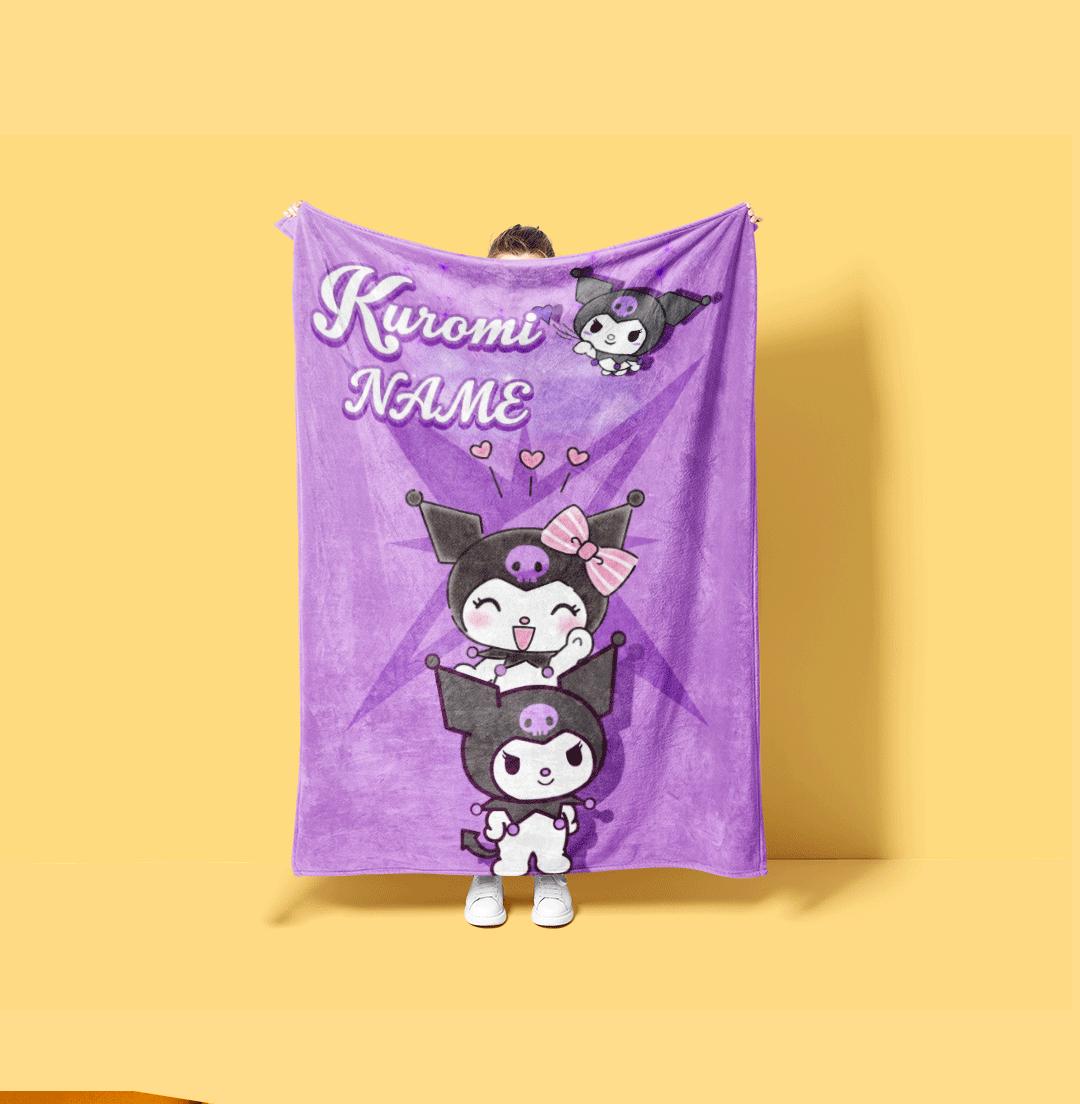 Personalized Kuromi Stars Fleece Blanket Custom Name Throw Cute Kawaii Anime Bedding Starry Room Decor Gift for Girls Kids Teen