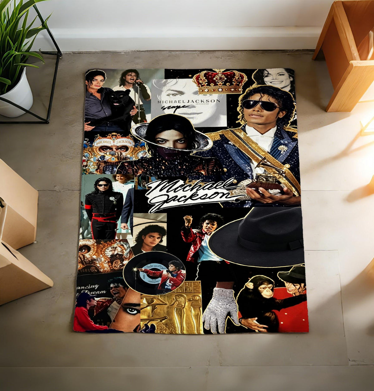 Michael Jackson Collage Flannel Throw Blanket, Classic Pop Music Fan Decor
