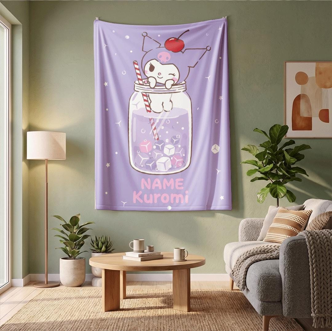 Ultra Soft Personalized Kuromi Fleece Blanket Custom Name Throw Kawaii Anime Bedding Cozy Bedroom Decor Birthday Present Girls
