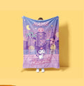 Personalized Kuromi City Blanket Custom Name Throw Cartoon Fleece Blanket Cute Anime Bedding Birthday Gift for Kids Girl Room Decor Kawaii