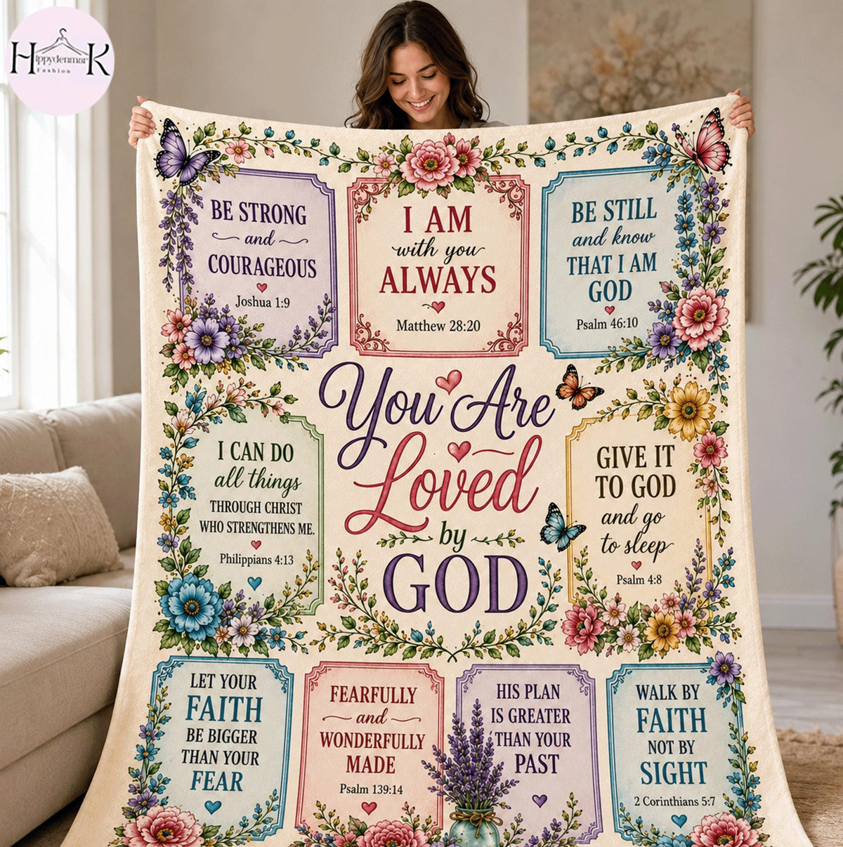 Christian Bible Verse Blanket, You Are Loved by God Throw Blanket, Floral Scripture Blanket, Faith Gift for Women, Cozy Religious Home Decor