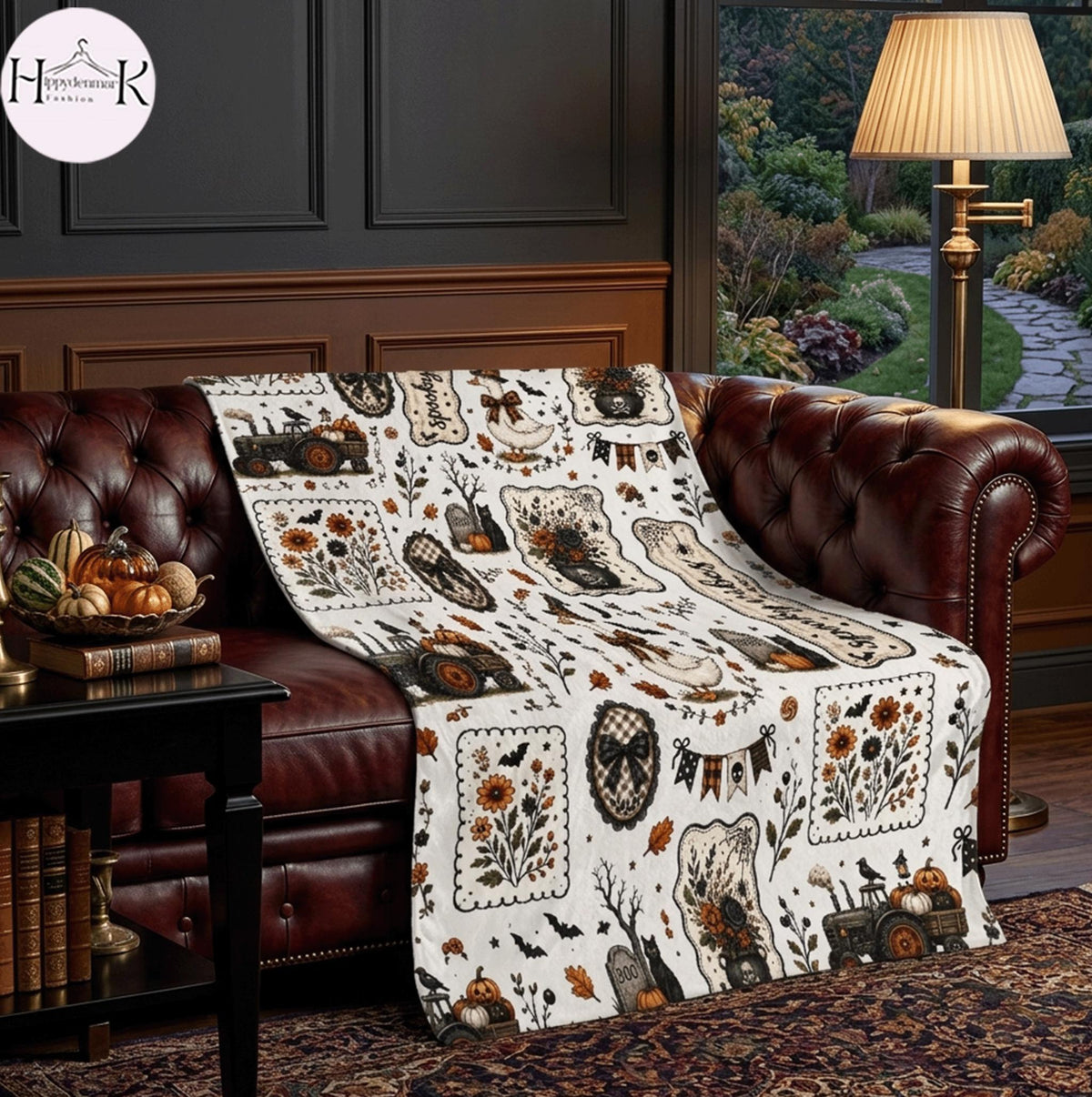 Cottagecore Halloween Ghost Blanket | Summerween Spooky Floral Throw | Dark Academia Vintage Fall Cozy Couch Gift
