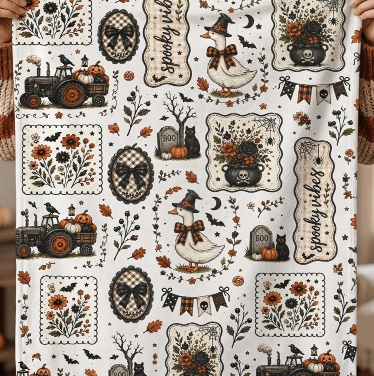 Cottagecore Halloween Ghost Blanket | Summerween Spooky Floral Throw | Dark Academia Vintage Fall Cozy Couch Gift