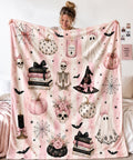 Pink Halloween Blanket, Cute Ghost Throw Blanket, Teen Girl Halloween Gift, College Dorm Blanket, Halloween Blanket For Teen Girl, Cozy Gift