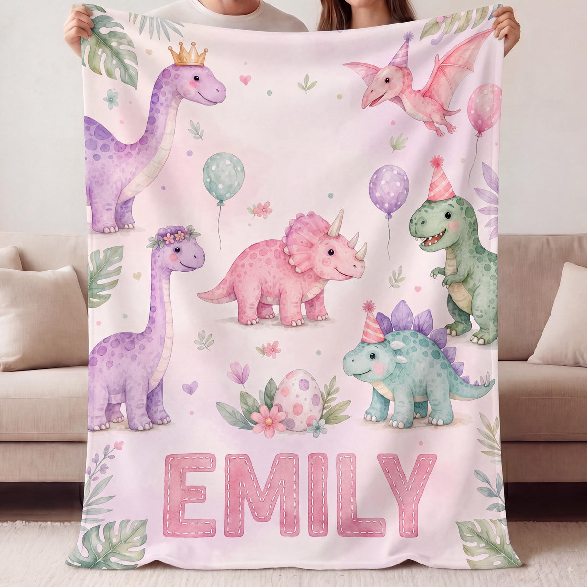 Personalized Dinosaur Blanket, Custom Name Dino Throw for Boys and Girls, Toddler Nursery Decor, Kids Flannel Tapestry, Baby Shower Gift