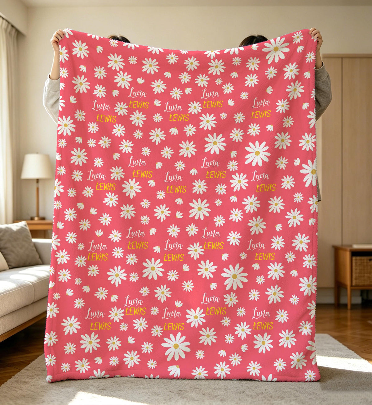 Personalized Floral Kid Blanket,Daisy Girl Name Blanket,Cozy Flannel Throw Blanket,Baby Shower Gift,Infant Bedding,Girl Coverlet,Child Throw