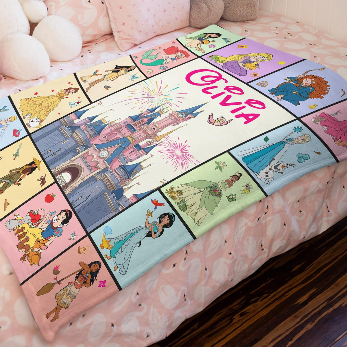 Personalized Disney Princess Blanket, Princess Group Blanket, Custom Name Blanket,Disney Birthday Girl Blanket, Snow White Ariel Belle Tiana