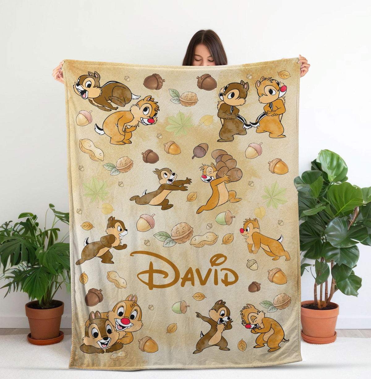 Personalized Chip And Dale Blanket, Custom Name Double Trouble Blanket Throw, Disney Couple Blanket, Disney Birthday Gift, Disney Home Decor