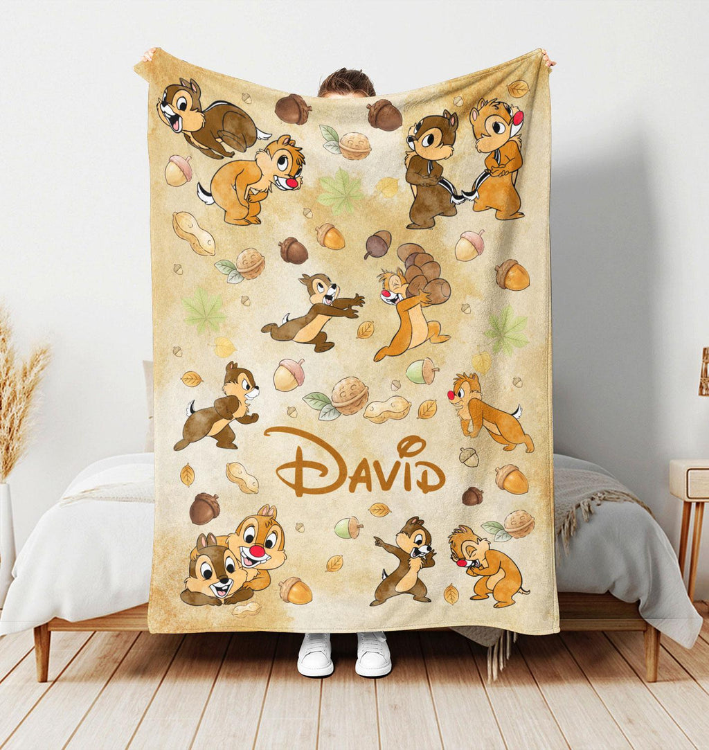 Personalized Chip And Dale Blanket, Custom Name Double Trouble Blanket Throw, Disney Couple Blanket, Disney Birthday Gift, Disney Home Decor