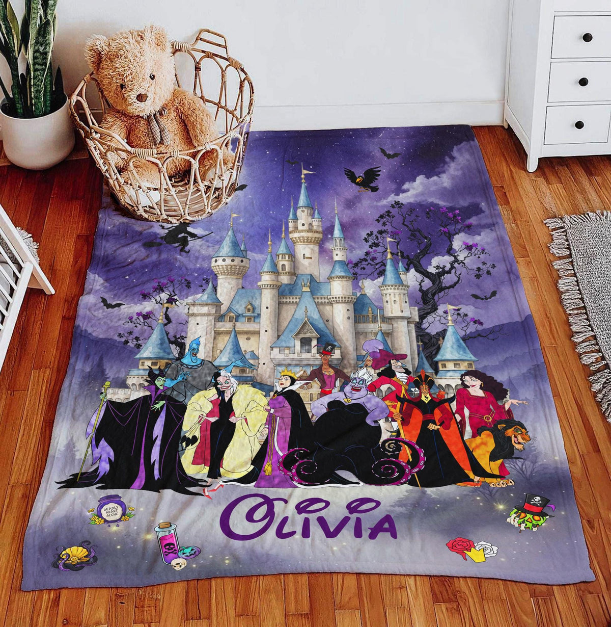 Personalized Disney Villains Blanket, Custom Name Villains Blanket, Disney Halloween Gift, Disney Witch Maleficent Ursula Evil Queen Blanket