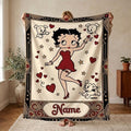 Retro Betty Boop Pudgy Dog Fleece Blanket, Custom Heart Throw, Cozy Flannel Sofa Cover