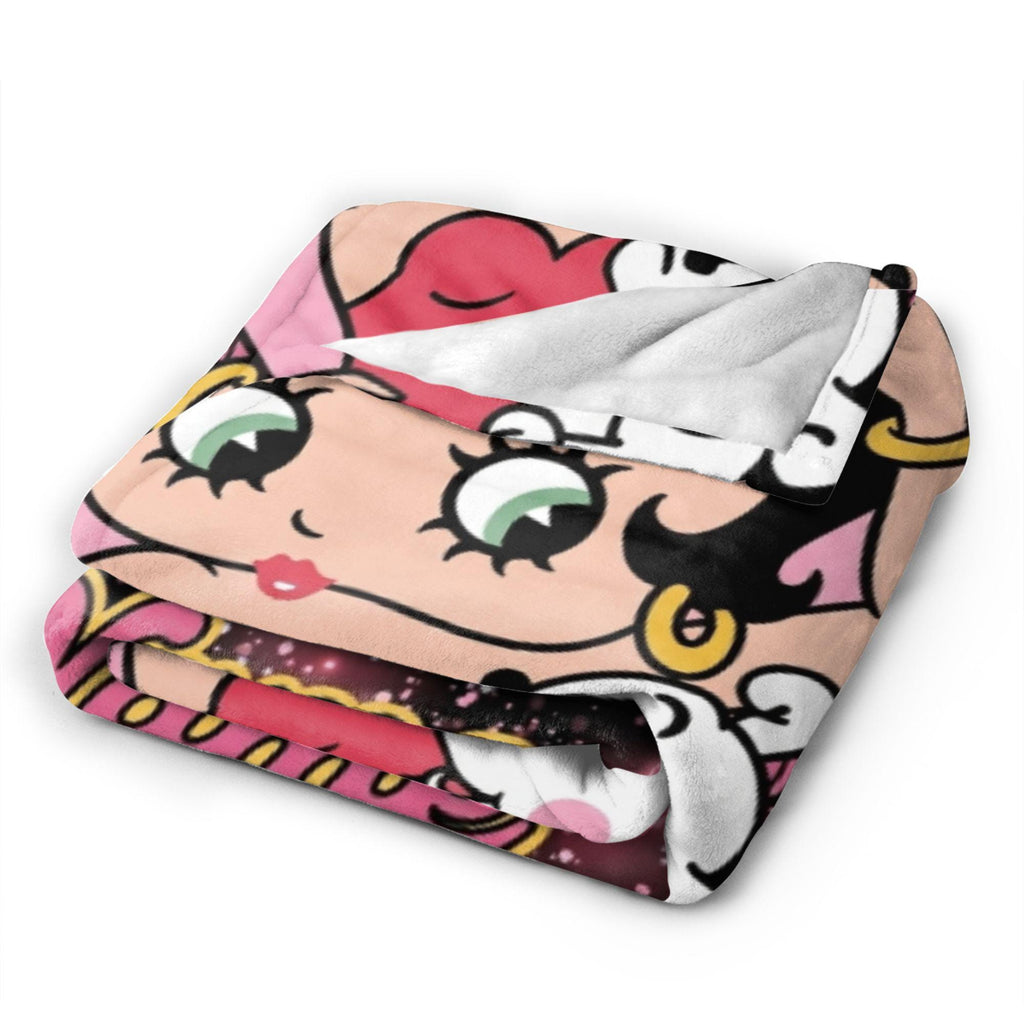 Betty Boop Pink Heart Fleece Blanket, Custom Name Sparkle Puppy Flannel Throw Blanket for Bedroom Sofa, Cute Romantic Birthday Gift