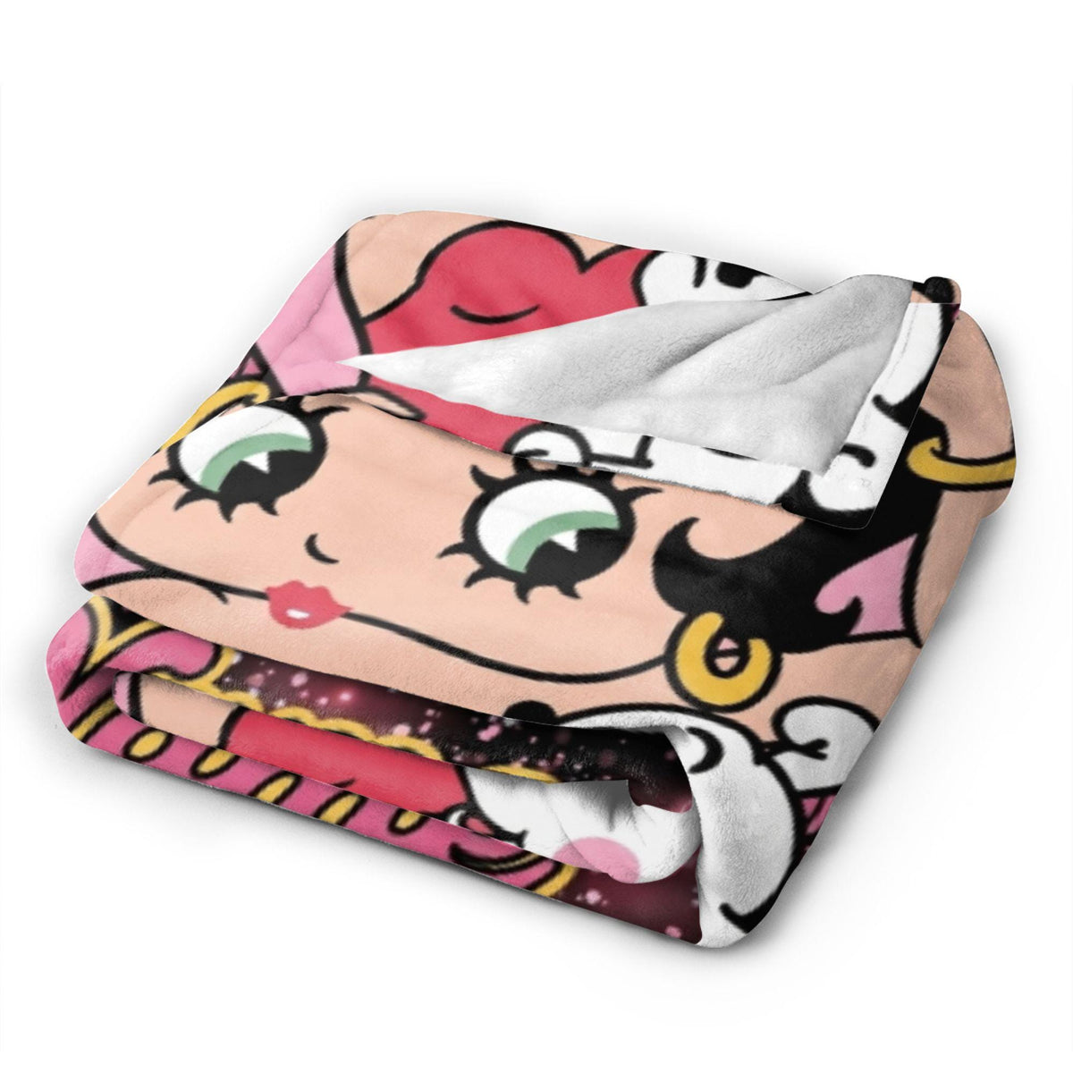 Betty Boop Pink Heart Fleece Blanket, Custom Name Sparkle Puppy Flannel Throw Blanket for Bedroom Sofa, Cute Romantic Birthday Gift