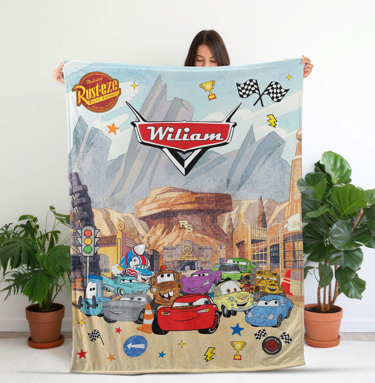 Personalized Disney Cars Blanket, Custom Name Cars Movie Character Blanket, Lightning McQueen Matter Blanket, Birthday Gift for Boys Girls