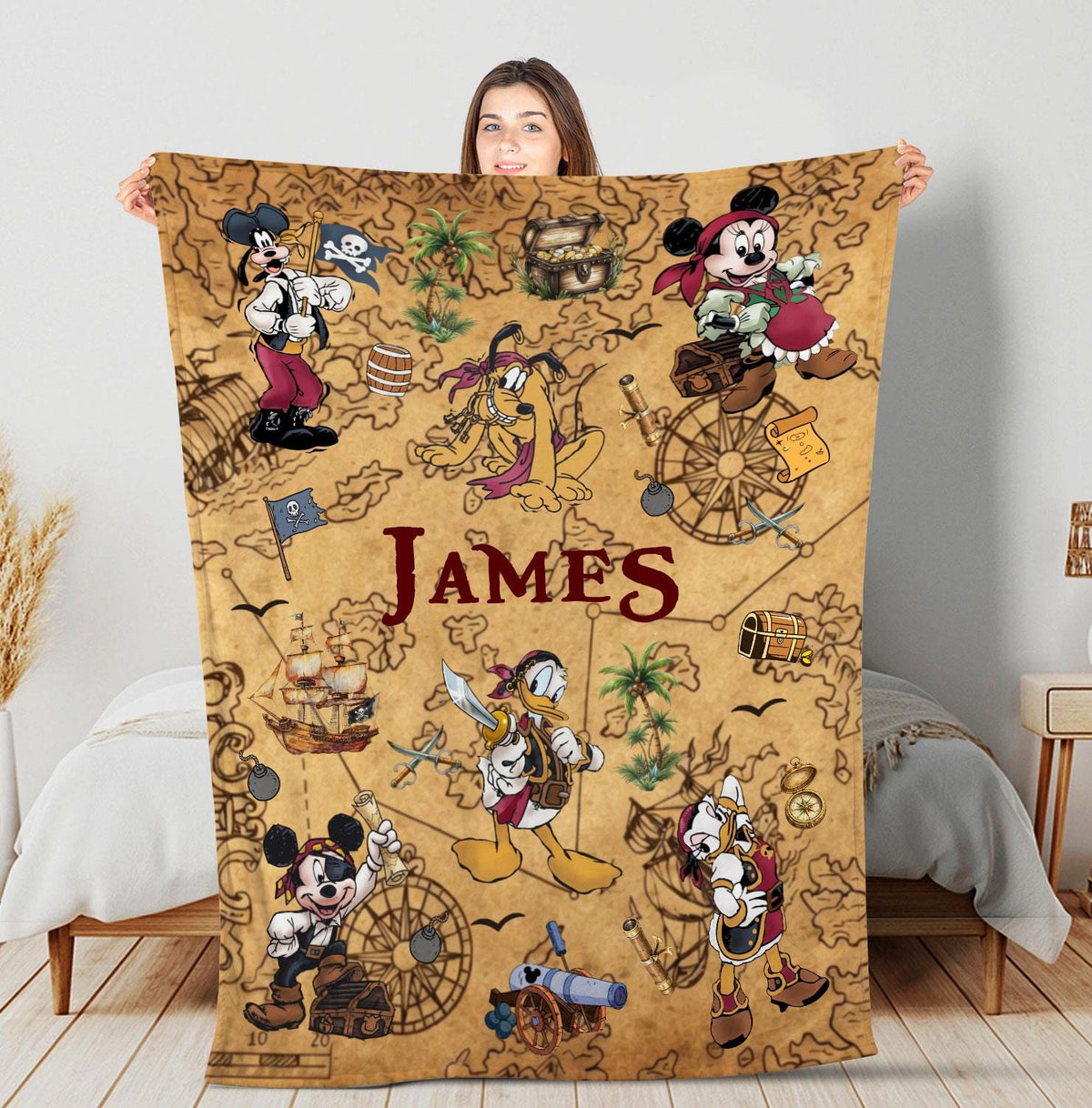 Personalized Disney Pirates of the Caribbean Blanket, Custom Mouse And Friends Cruise Blanket, Disney Nursery Decor, Family Cruise blankets