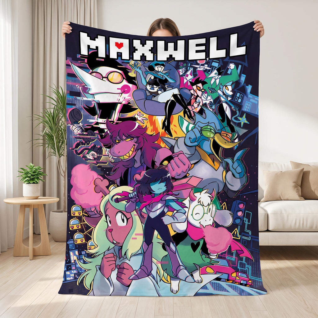 Personalized Flannel Blanket Custom Name RPG Gamer Throw Video Game Bedding Room Decor Dark World Character Art Cozy Nerd Gift Kids Teens
