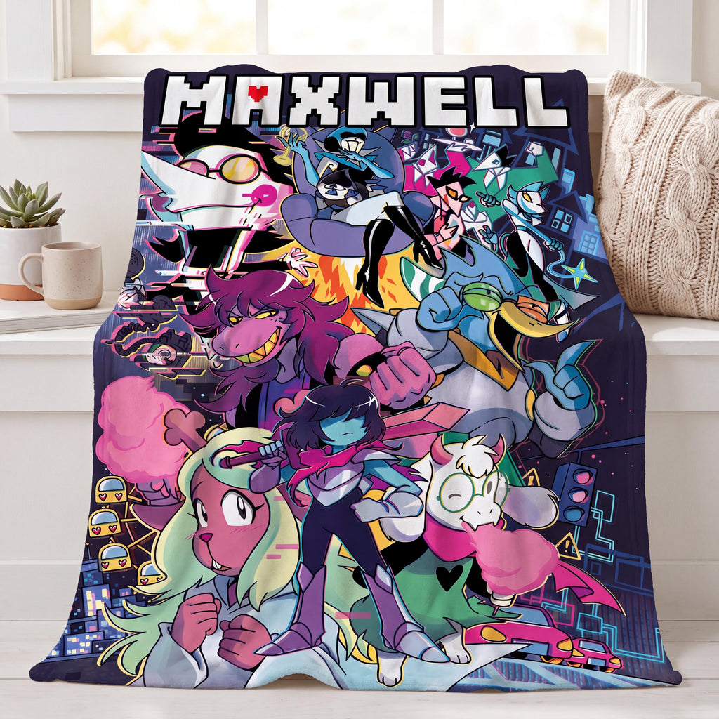 Personalized Flannel Blanket Custom Name RPG Gamer Throw Video Game Bedding Room Decor Dark World Character Art Cozy Nerd Gift Kids Teens
