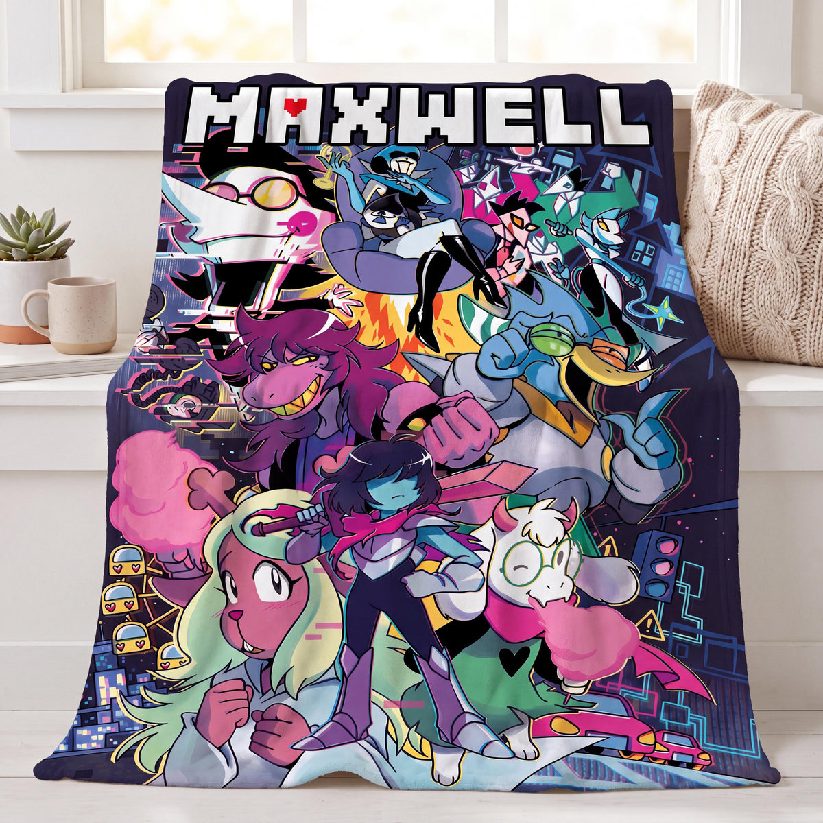 Personalized Flannel Blanket Custom Name RPG Gamer Throw Video Game Bedding Room Decor Dark World Character Art Cozy Nerd Gift Kids Teens