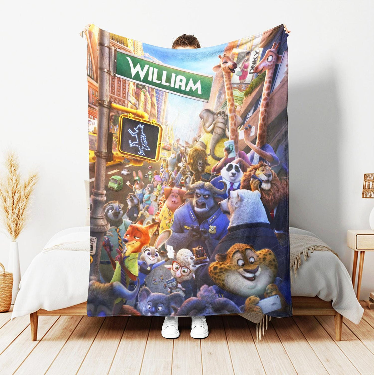 Custom Name Zootopia Fleece Blanket, Personalized Cute Animal Kids Throw, Birthday Gift for Boys Girls,Disney Zootopia Nursery Bedding Decor