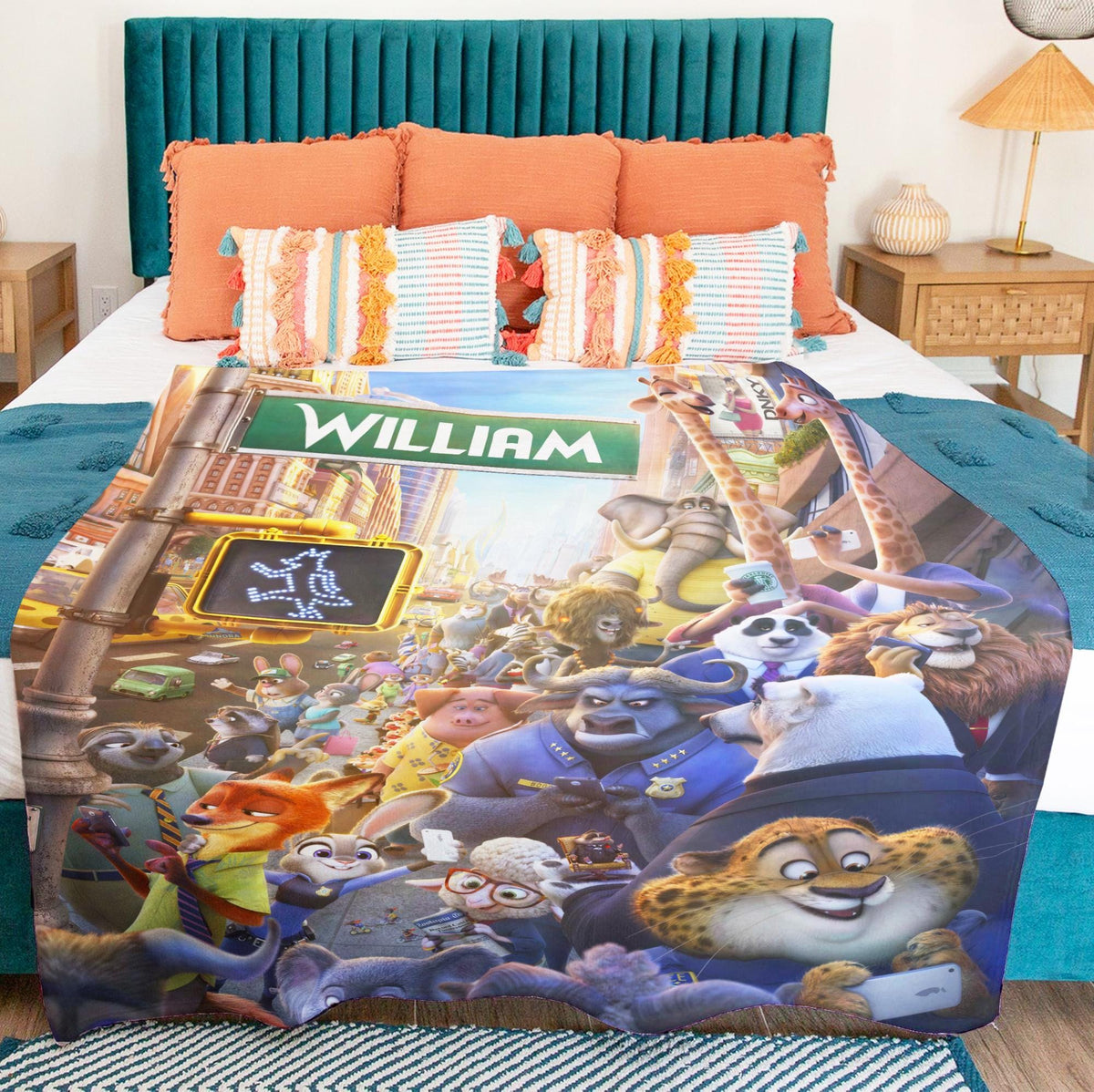 Custom Name Zootopia Fleece Blanket, Personalized Cute Animal Kids Throw, Birthday Gift for Boys Girls,Disney Zootopia Nursery Bedding Decor