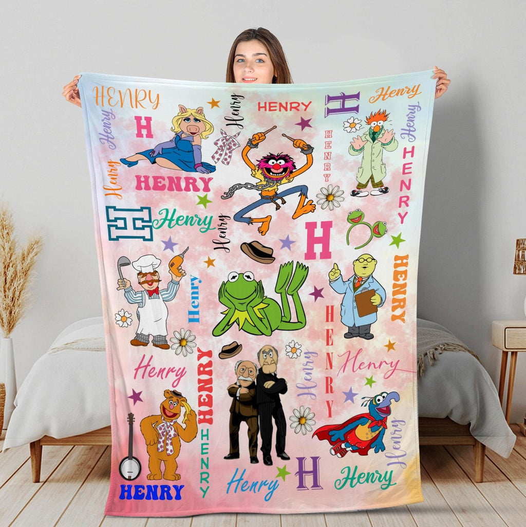 Personalized Muppets Blanket, Custom Kermit the Frog Fleece Blanket, Kids Birthday Gift, Cute Disney Muppet Show Throw Blanket, Gift For Kid