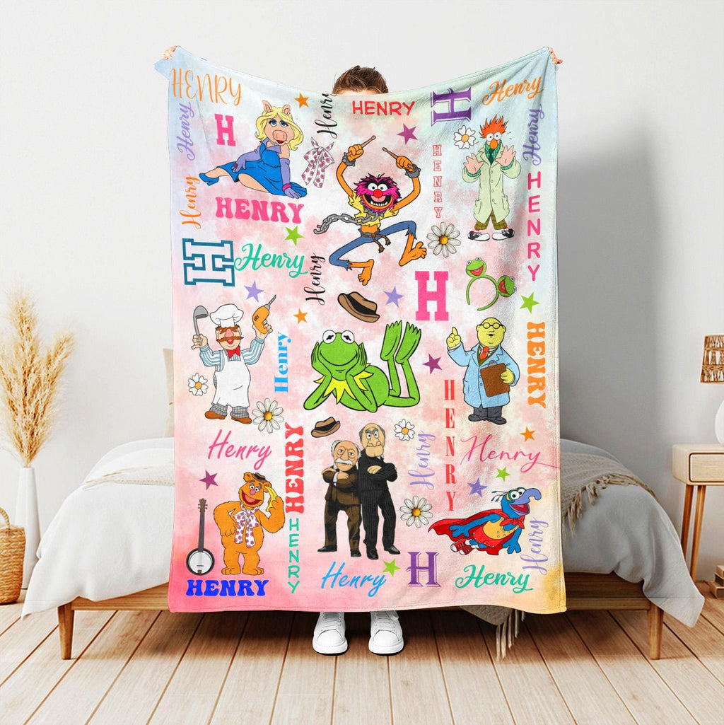 Personalized Muppets Blanket, Custom Kermit the Frog Fleece Blanket, Kids Birthday Gift, Cute Disney Muppet Show Throw Blanket, Gift For Kid