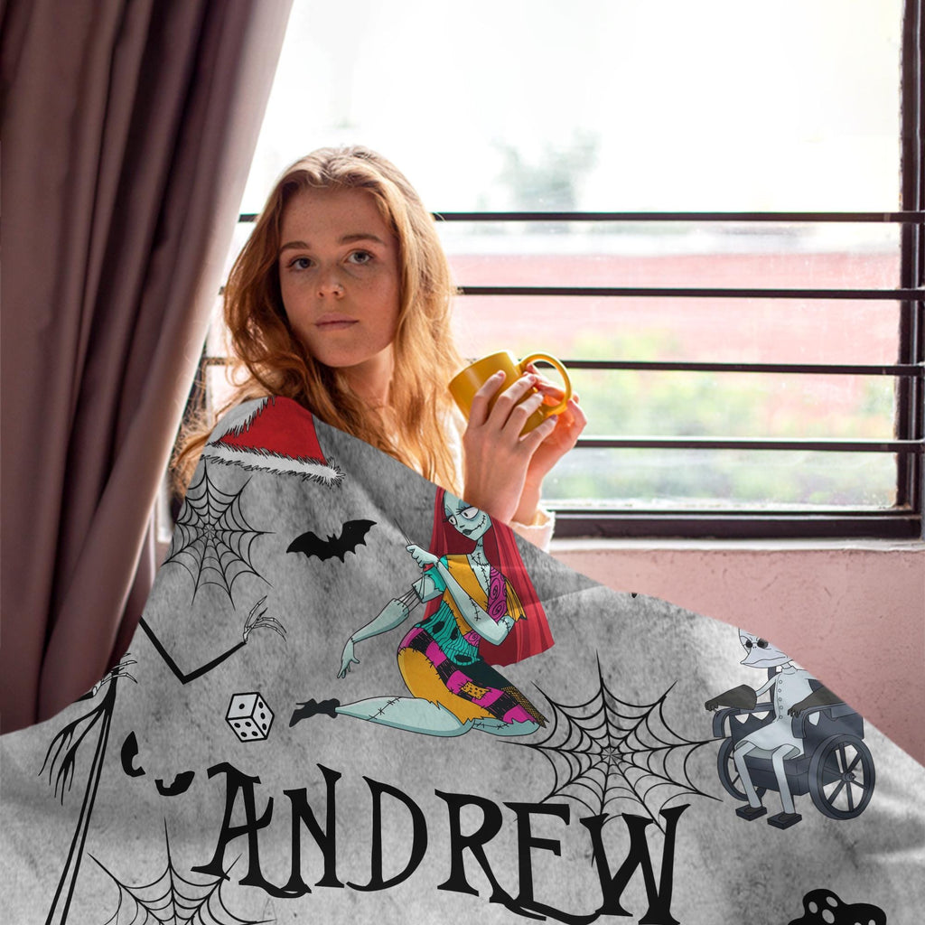 Personalized Nightmare Before Christmas Blanket, Custom Jack Skellington Sally Zero Throw Blanket, Disney Halloween Christmas Birthday Gift