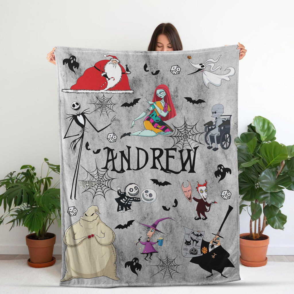 Personalized Nightmare Before Christmas Blanket, Custom Jack Skellington Sally Zero Throw Blanket, Disney Halloween Christmas Birthday Gift
