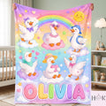 Personalized Back to School Goose Blanket, Custom Name Rainbow Fleece Throw, Cute School Goose Blanket, First Day of School Gift