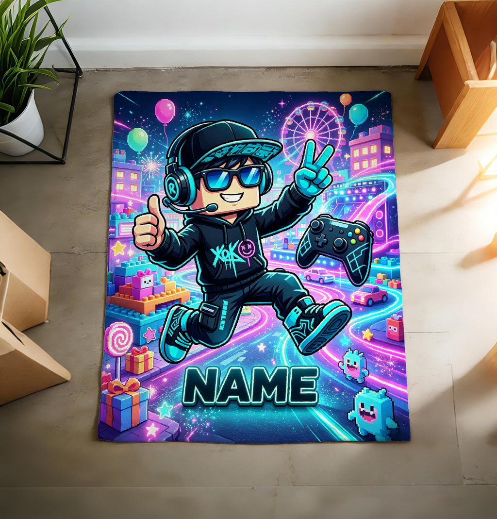 Custom Name Blanket Soft Throw, Gamer Boy Throw, Birthday Gift For Young Boys