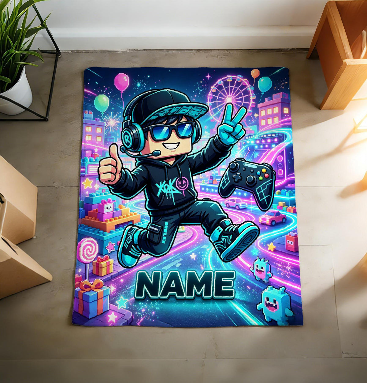 Custom Name Blanket Soft Throw, Gamer Boy Throw, Birthday Gift For Young Boys