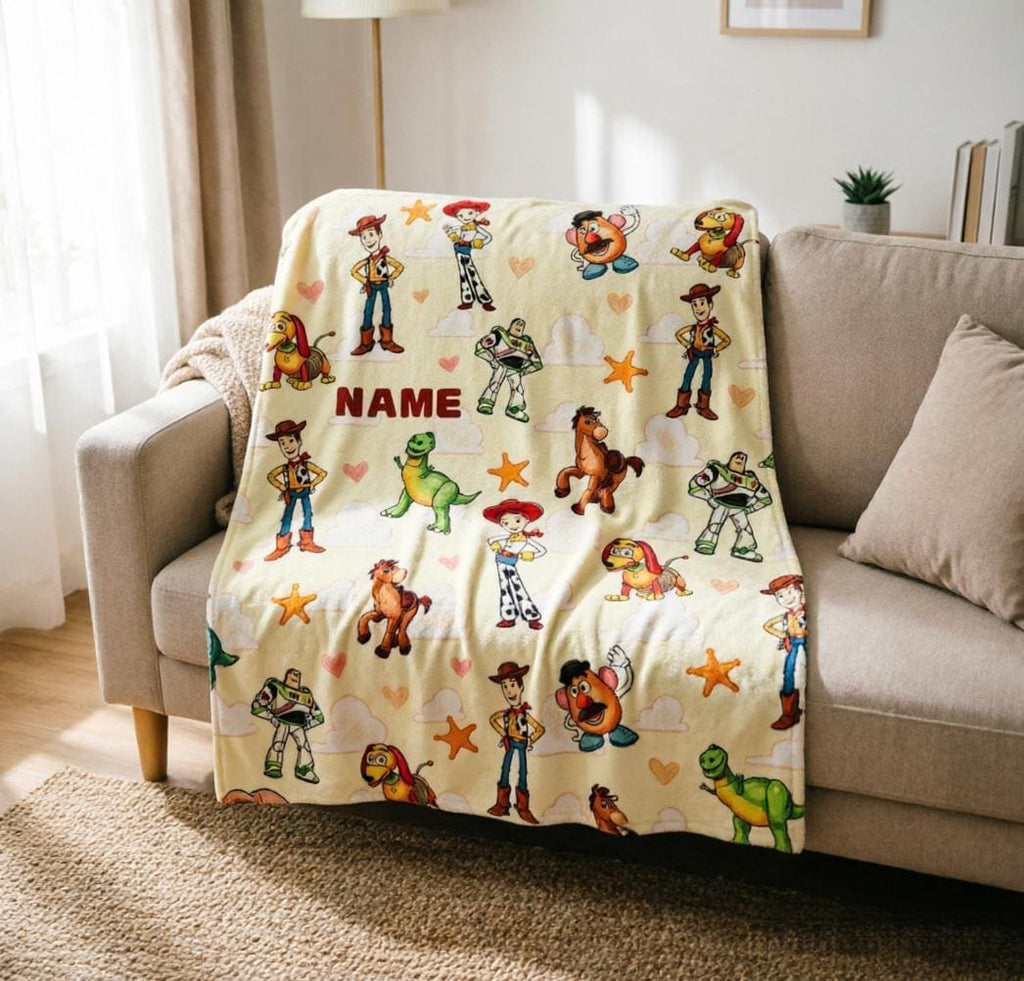 Personalized Toy‑Story Blanket Soft Throw, Custom Name Kids Blanket, Cartoon Character Nursery Throw, Baby Shower Gift