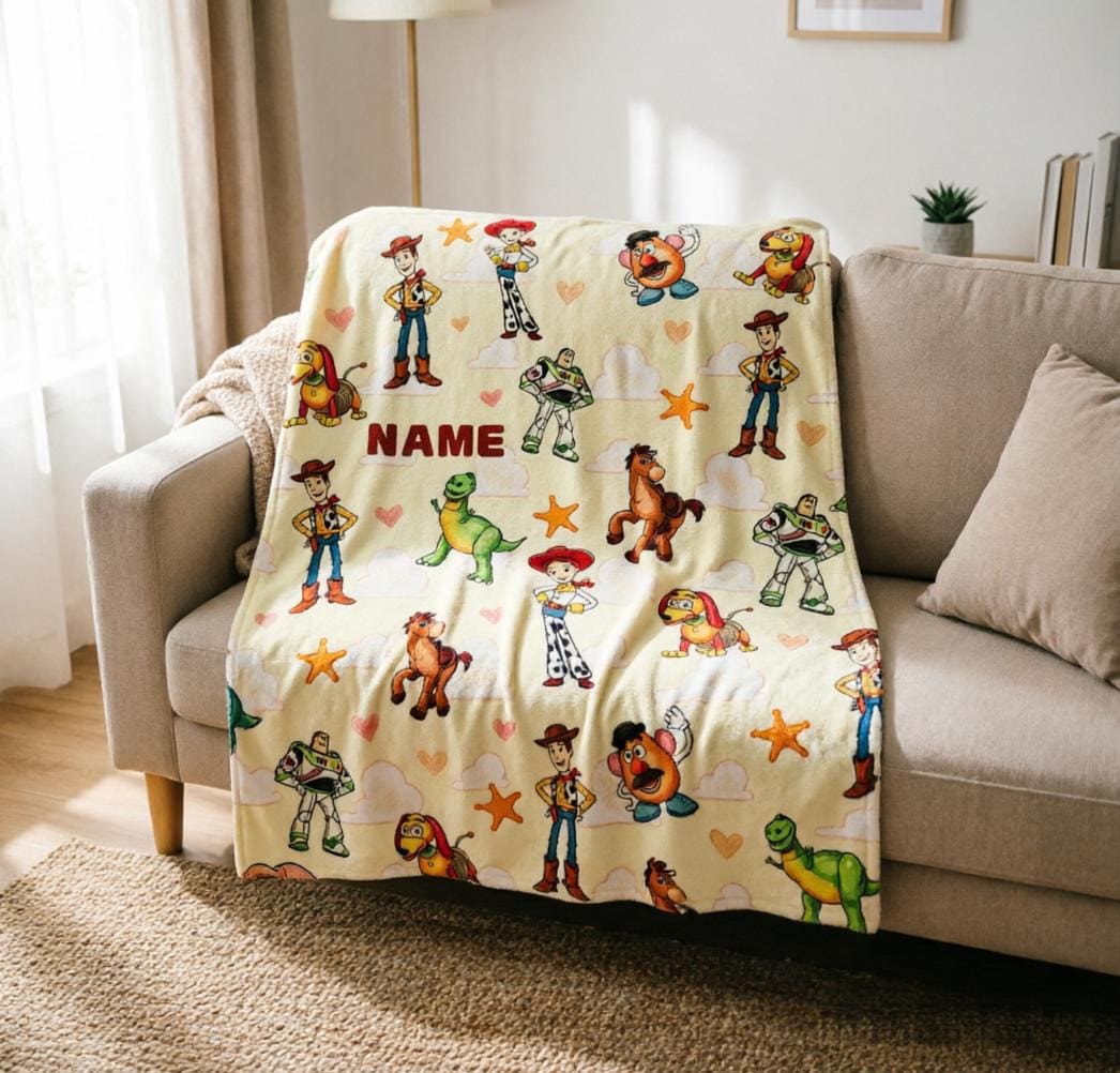 Personalized Toy‑Story Blanket Soft Throw, Custom Name Kids Blanket, Cartoon Character Nursery Throw, Baby Shower Gift