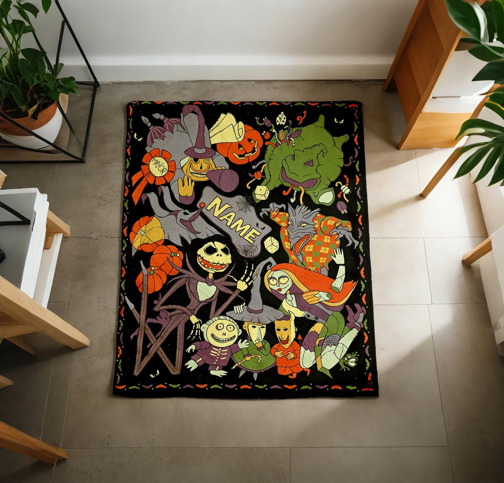 Personalized Nightmare Before Christmas Blanket Soft Throw, Custom Name Halloween Throw, Jack Skellington Kids Blanket, Spooky Gift