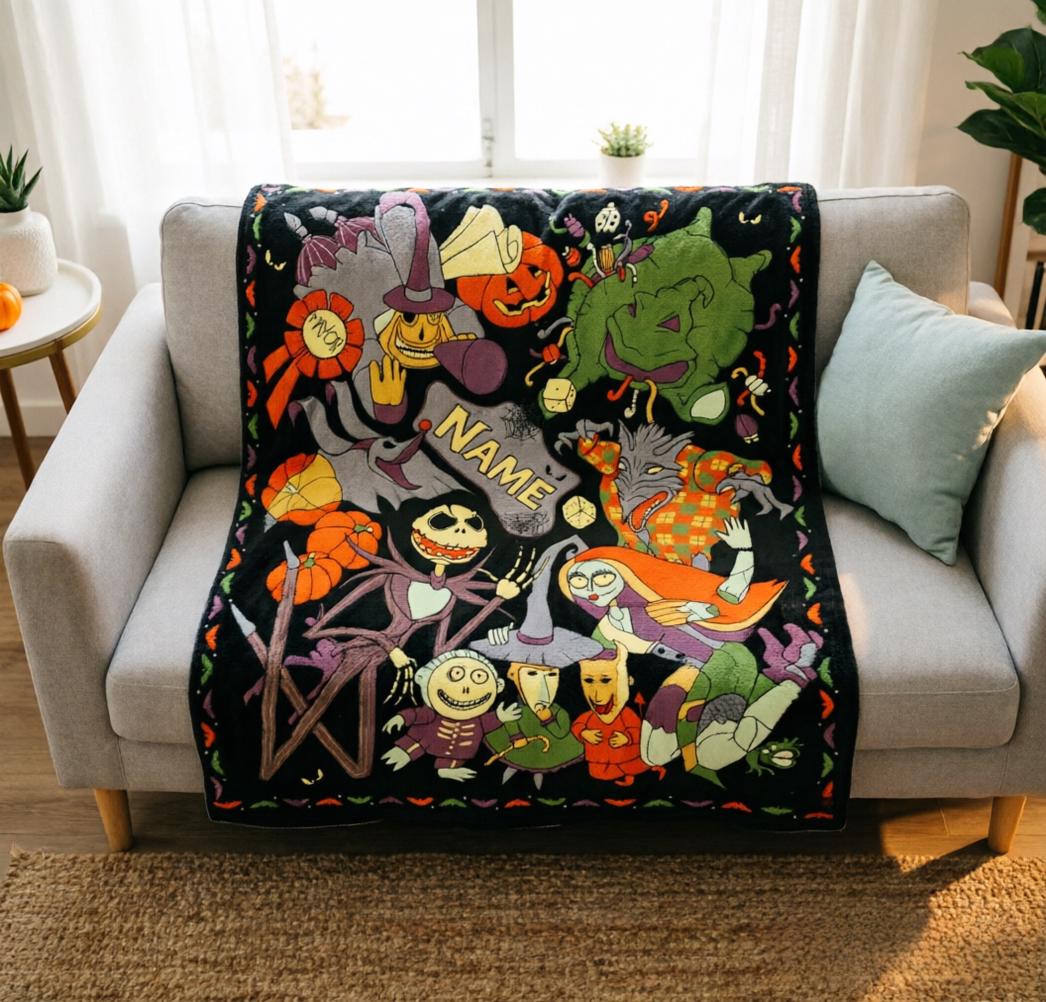 Personalized Nightmare Before Christmas Blanket Soft Throw, Custom Name Halloween Throw, Jack Skellington Kids Blanket, Spooky Gift